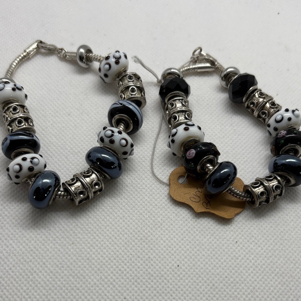 Chic Black and White Beaded Bracelet Duo